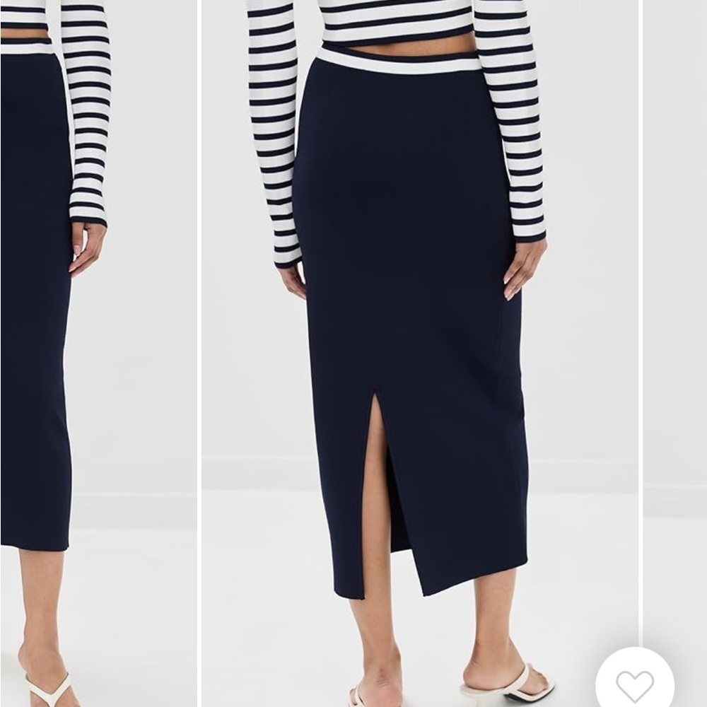 STAUD Blue Midi Pencil Skirt with Slit